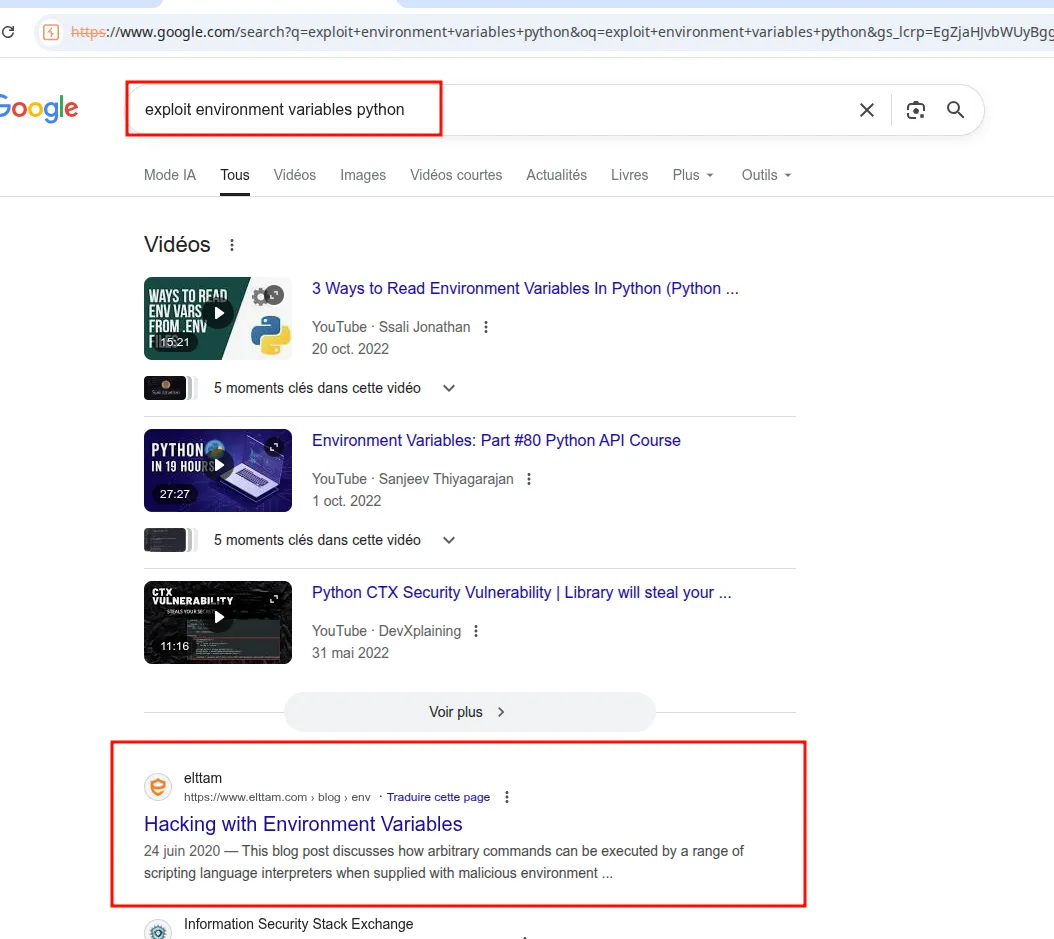 Google search about exploiting environment variables