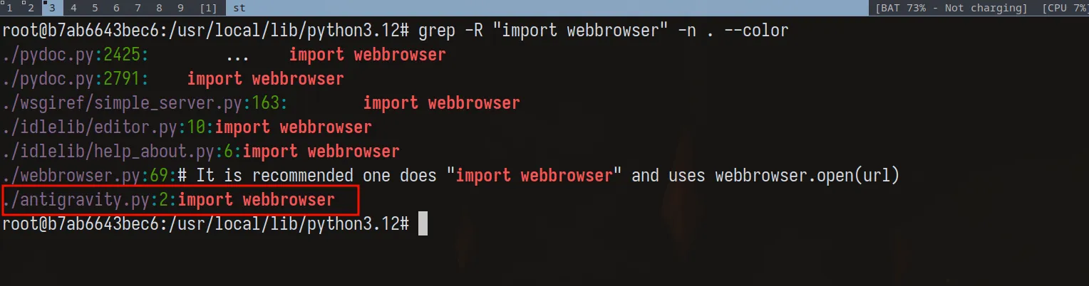 grep output showing antigravity.py