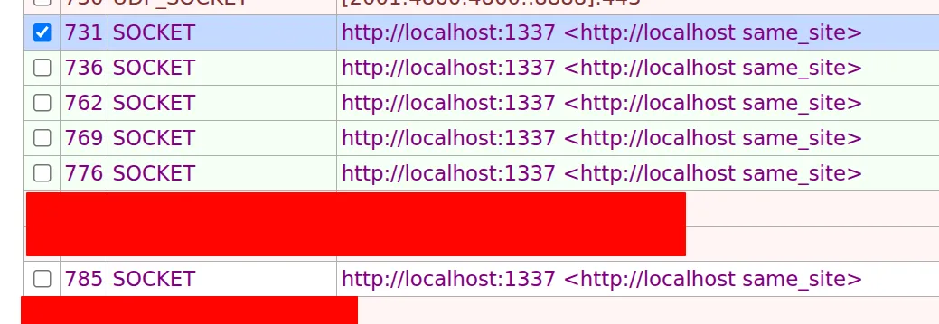 show picture of sockets created (6 sockets for 127.0.0.1)